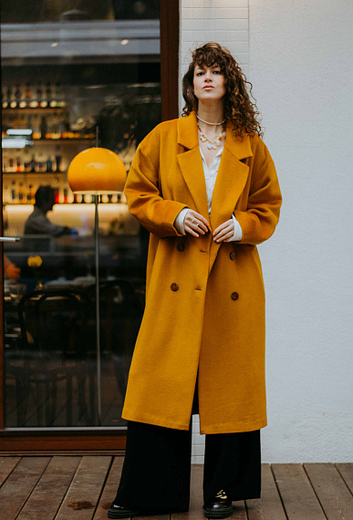 Свободное пальто из шерсти и кашемира, золотистый 1