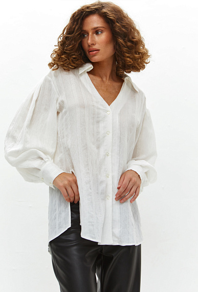 Блуза с вышивкой и V-вырезом, айвори 1